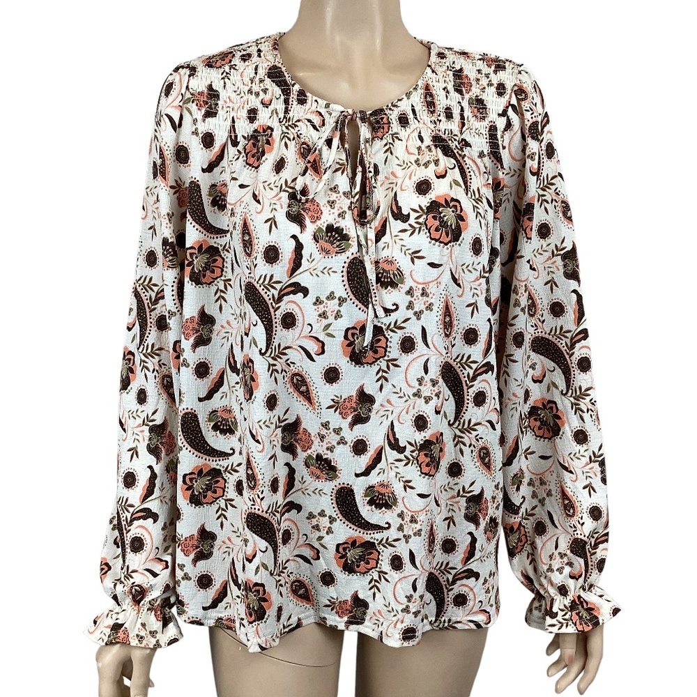 Melloday peach printed top flowy long sleeve size small Boho‎